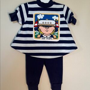 Vintage Navy and White Striped Kids 2pc Matching Set